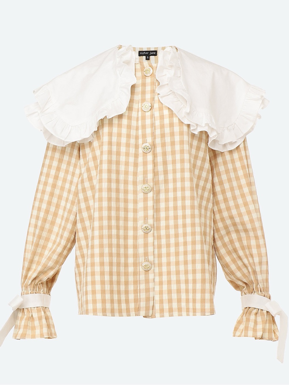 Sister Jane Honey Gingham Blouse w/ white ruffled collar Sz. S